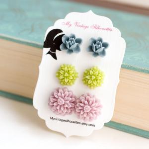 Shabby Chic Flower Stud Post Earrings