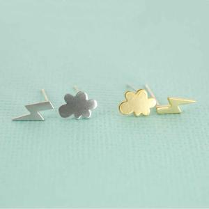 Mismatched Cloud And Lightning Bolt Earrings..