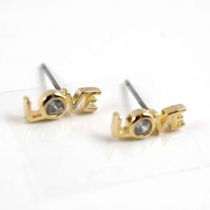 Love Earrings Gold With Rhinestone
