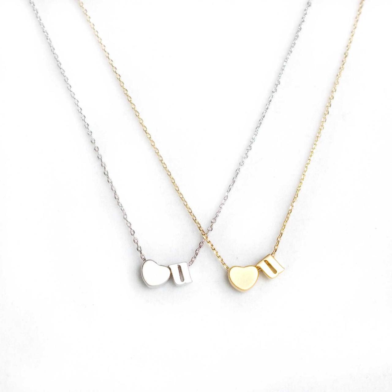 Luv U Love You Tiny Silver Lowercase Letter Necklace on Luulla
