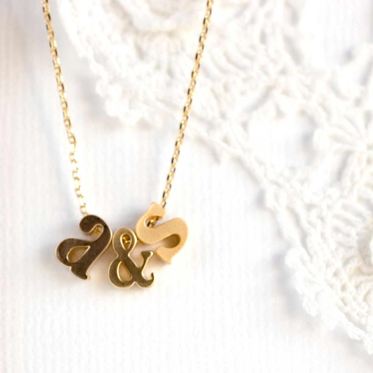 Gold Personalized Tiny Lowercase Initial & Ampersand Necklace