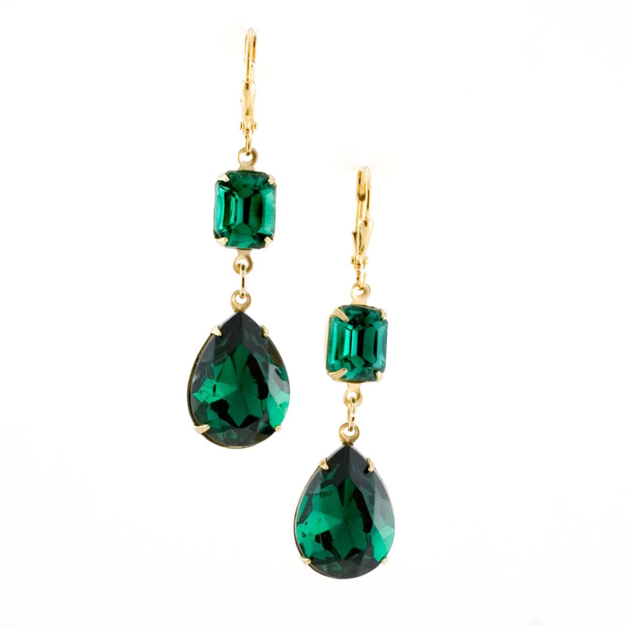 Nia Rhinestone Fringe Earrings - Green