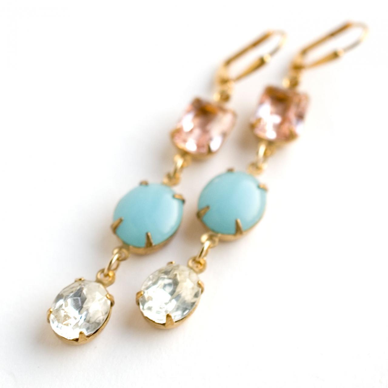 Color Blocked Earrings Pastel Jewelry Mint Pink Earrings Vintage Jewels